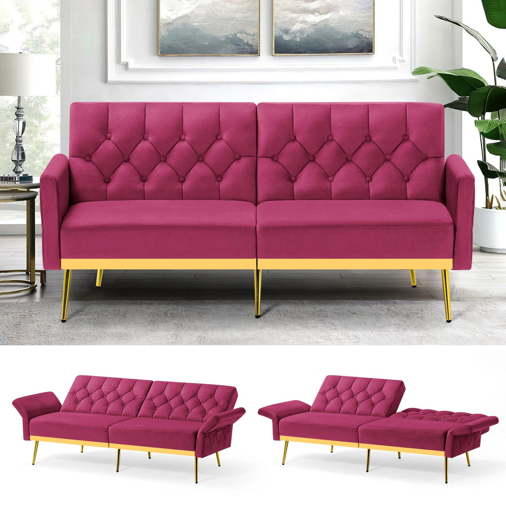 Velvet Sofa Bed with Adjustable Armrests & Backrests R448