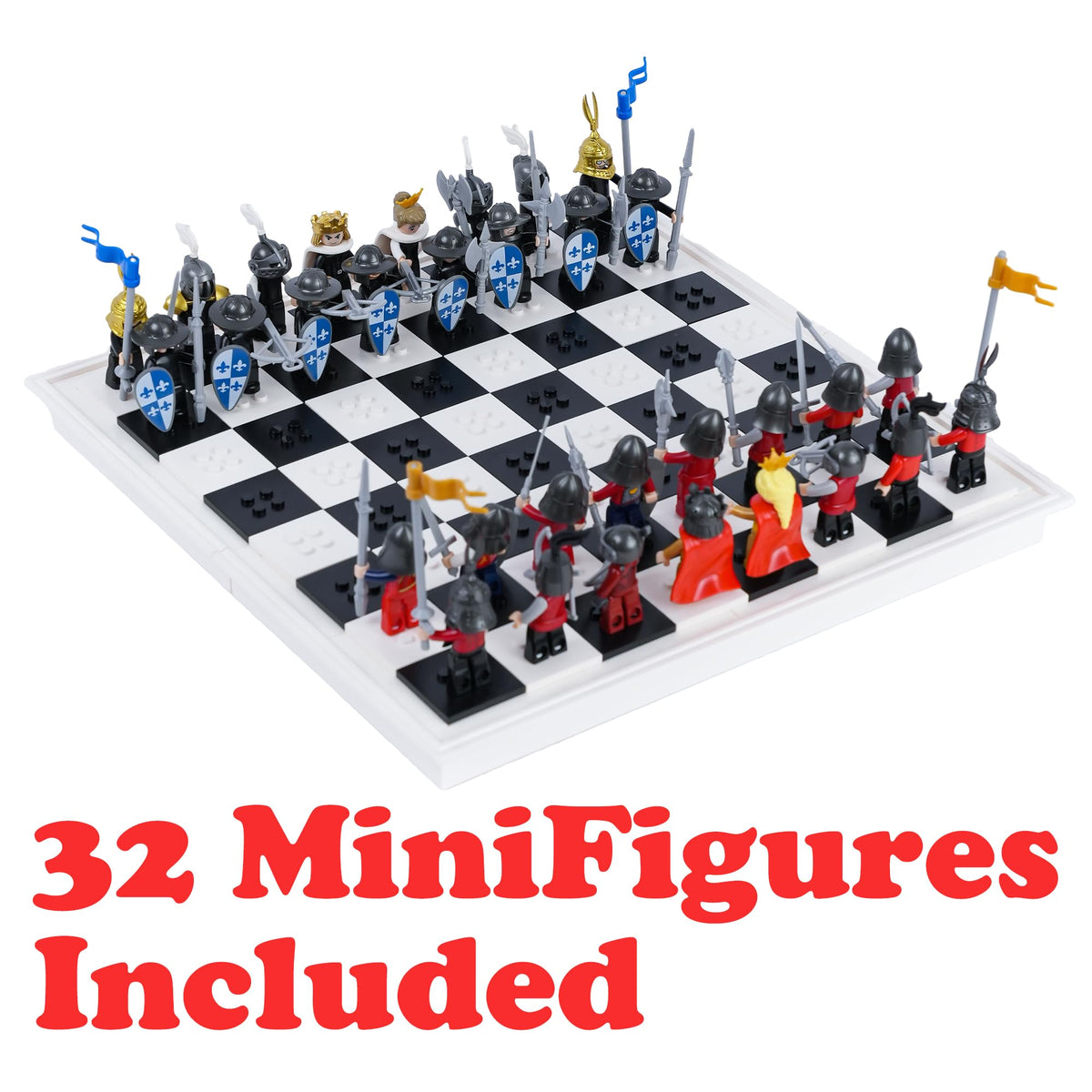 32PCS Medieval Knight Chess Building Blocks Set with Chess Board L760355