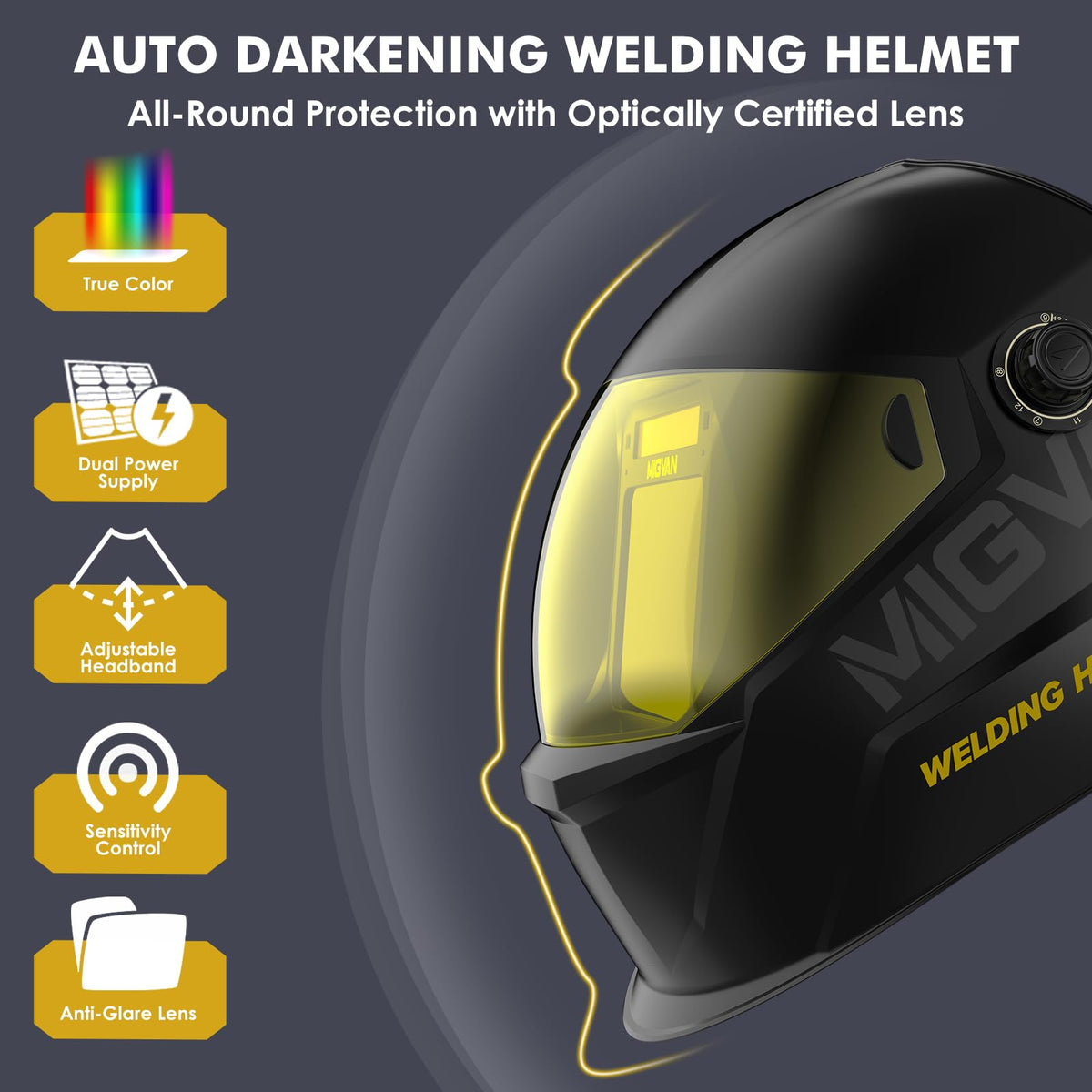 Auto Darkening Welding Helmet True Color Large Viewing Solar Wide Shade 4/5-13 U4273