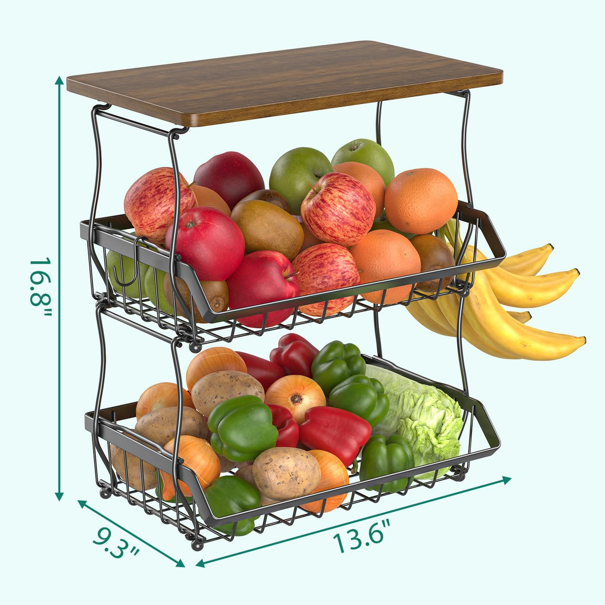 3 Tier Countertop Fruit Basket Bread Bowl with 2 Banana Hangers W489353