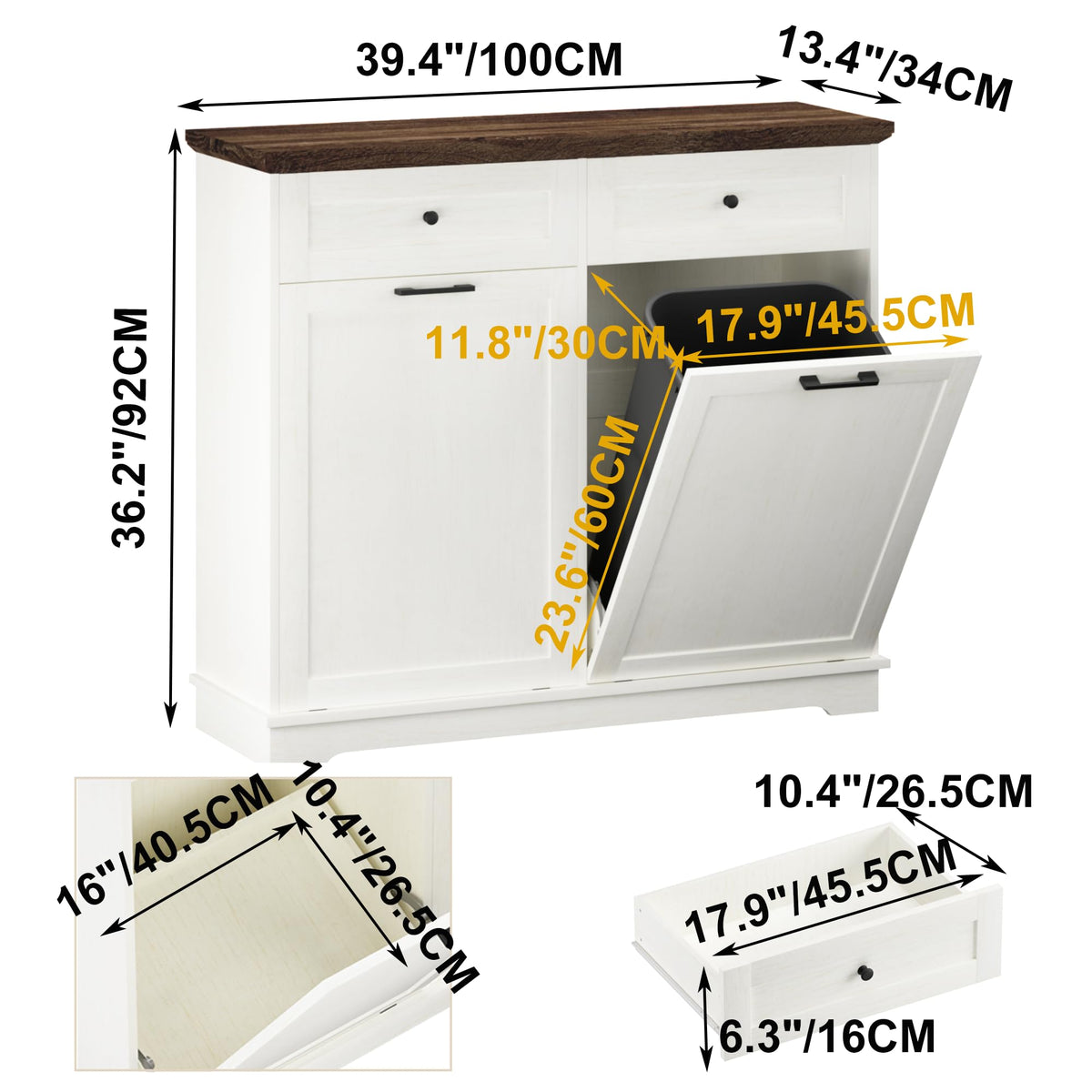 20 Gallon Wooden Tilt Out Trash Can Cabinet with Drawers G650041