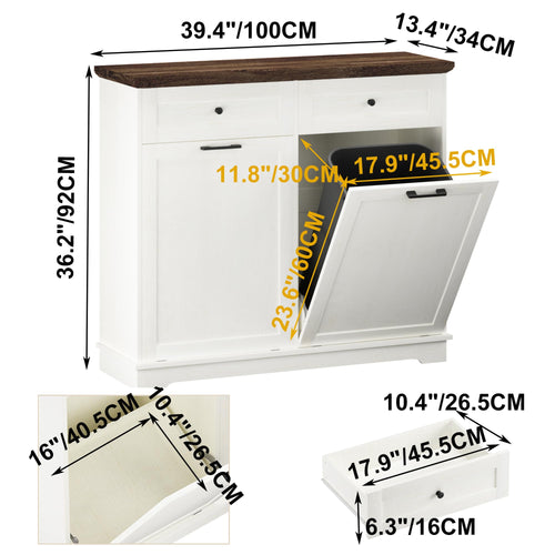 20 Gallon Wooden Tilt Out Trash Can Cabinet with Drawers G650041