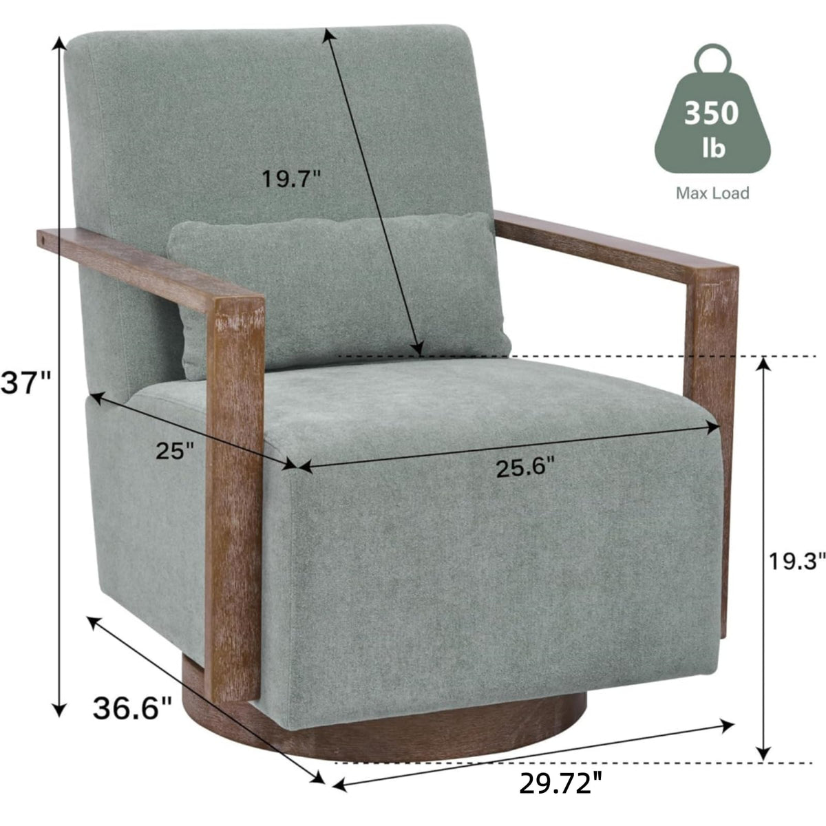 Green Swivel Accent Arm Chair Set of 2 with Solid Wood Base Y502716