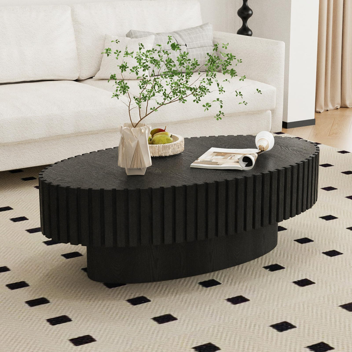 Black Oval Fluted Coffee Table A275033