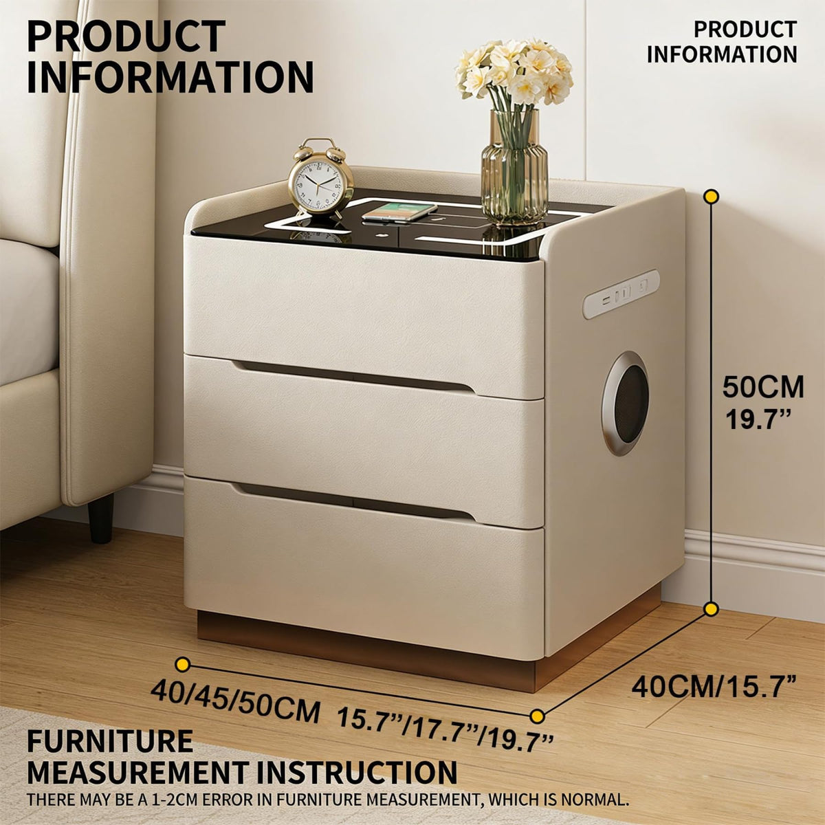 Dark Grey LED Nightstand with Wireless Charging Y331