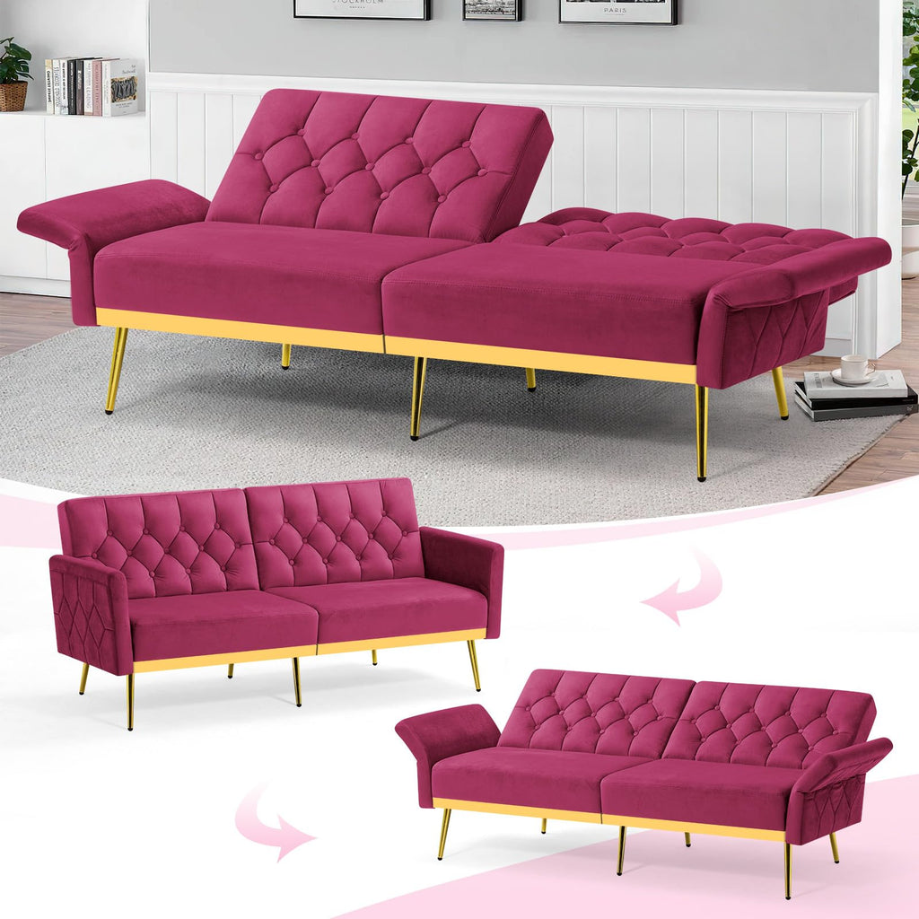 Velvet Sofa Bed with Adjustable Armrests & Backrests R448