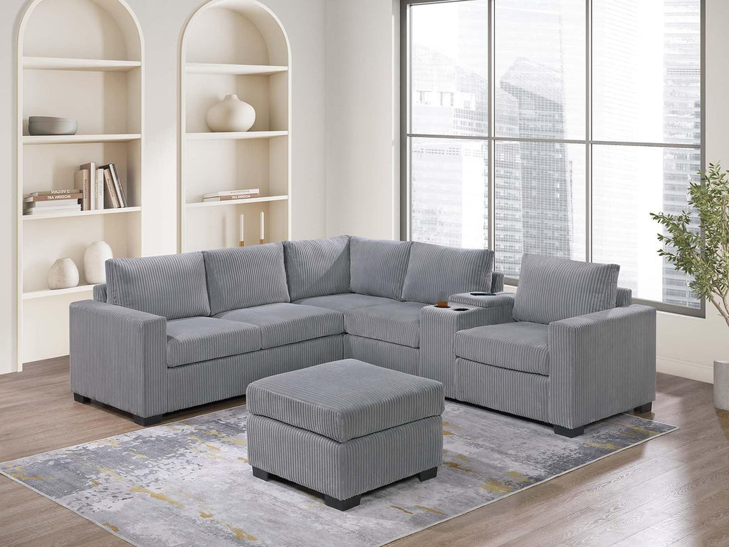 Light Gray Corduroy Upholstered Sectional Sofa Set H4395