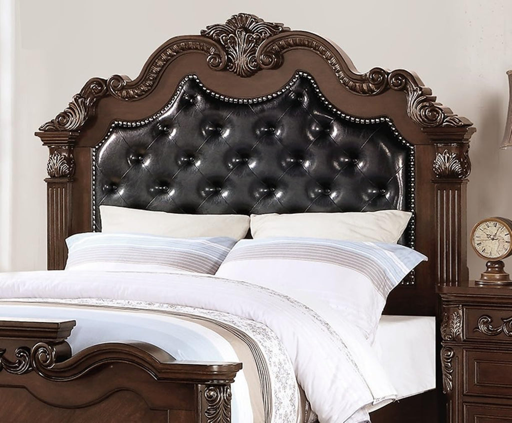 King Size Faux Leather Tufted Headboard Bed A865