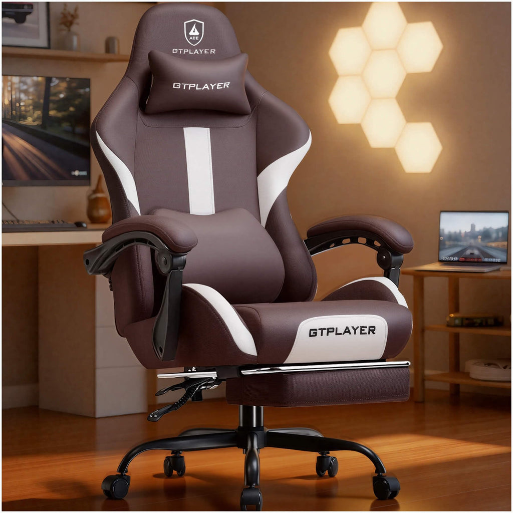 Brown Ergonomic Gaming Chair with Foot Rest Y693