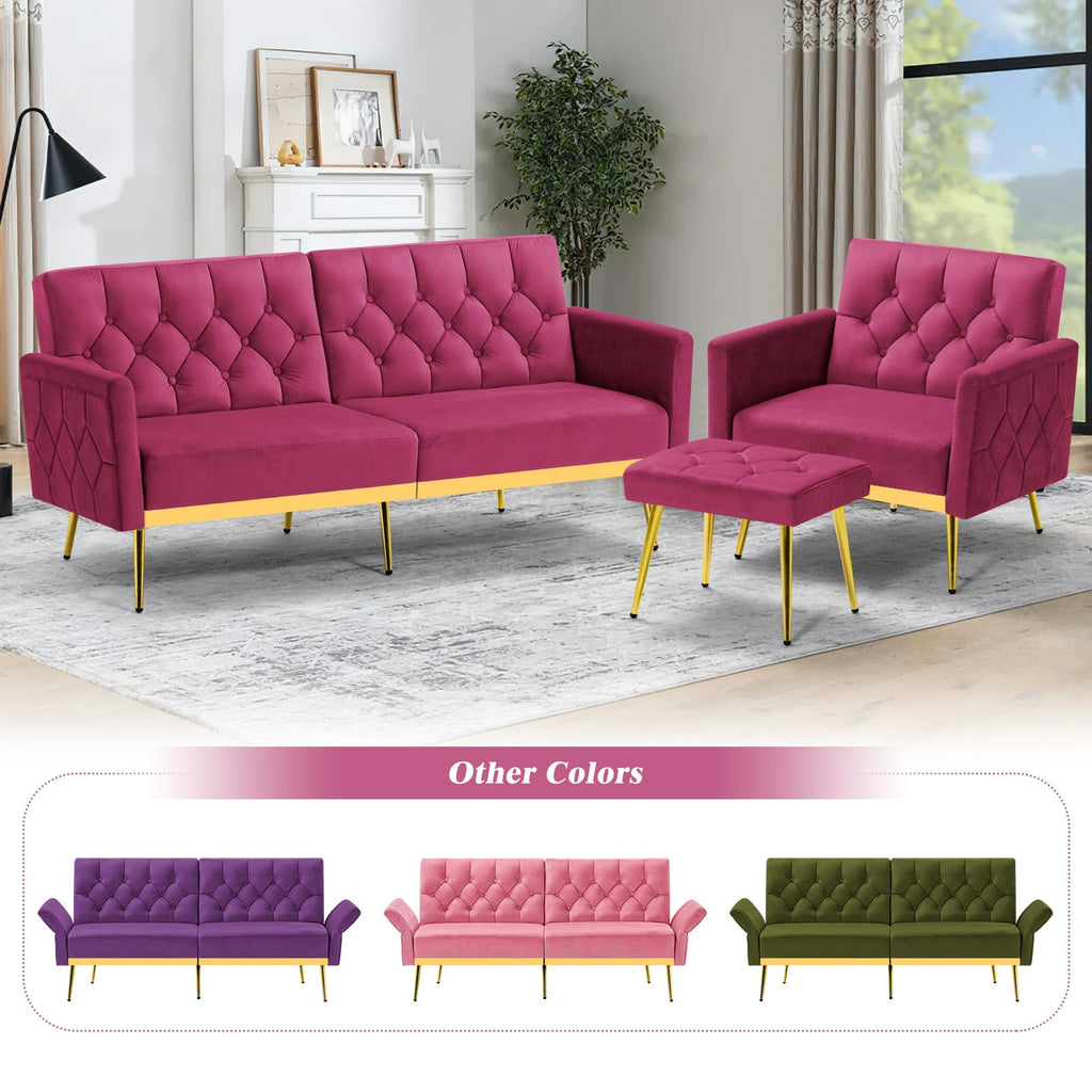 Velvet Sofa Bed with Adjustable Armrests & Backrests R448