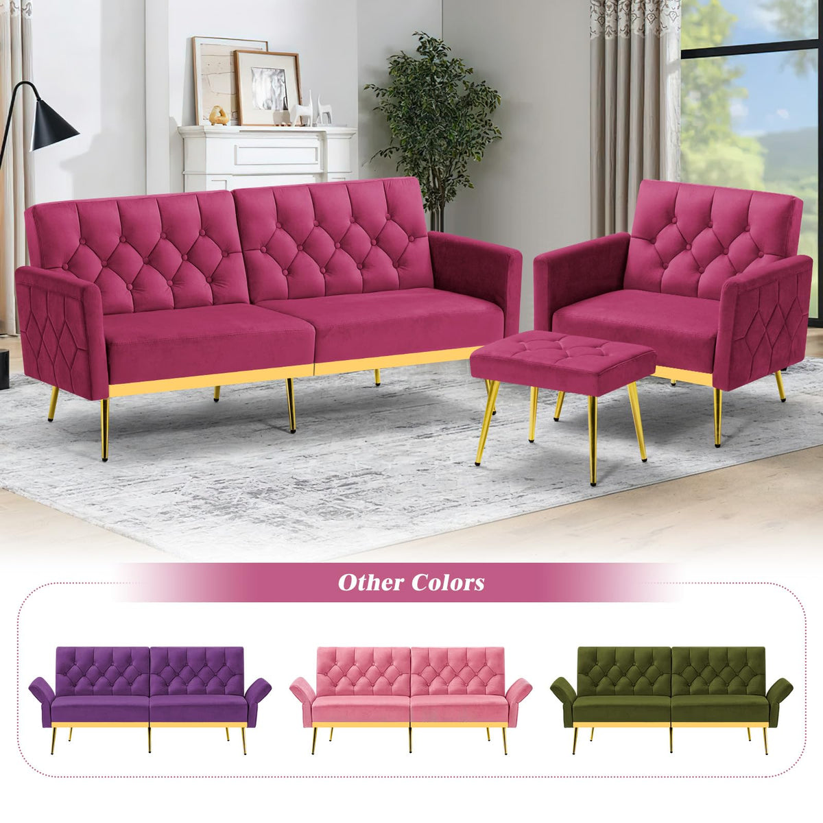 Velvet Sofa Bed with Adjustable Armrests & Backrests R448