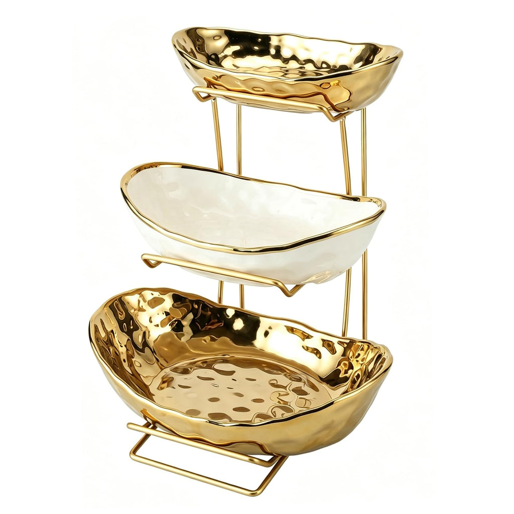 3 Tier Ceramic Fruit Bowl with Metal Rack H757668