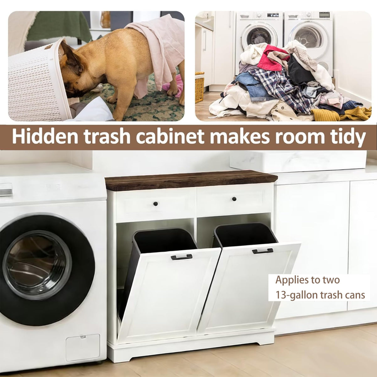 20 Gallon Wooden Tilt Out Trash Can Cabinet with Drawers G650041