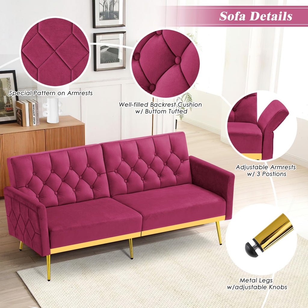 Velvet Sofa Bed with Adjustable Armrests & Backrests R448