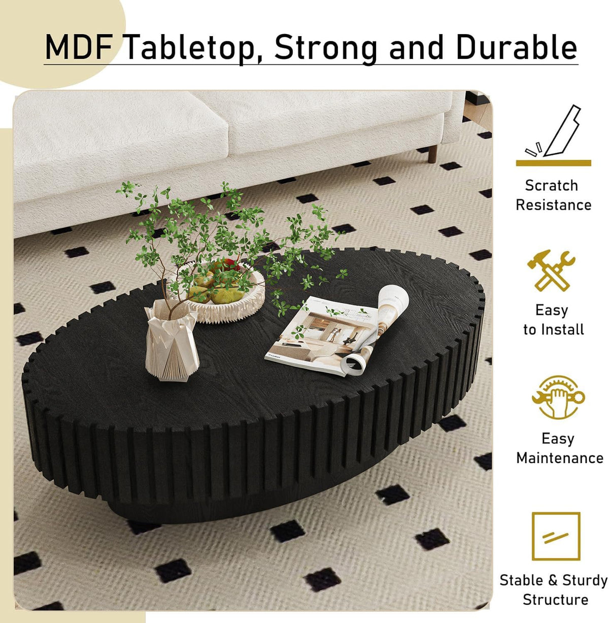 Black Oval Fluted Coffee Table A275033