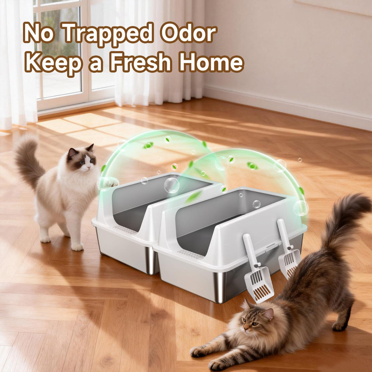 2 Pack XL Stainless Steel Litter Box with High Sides M2218