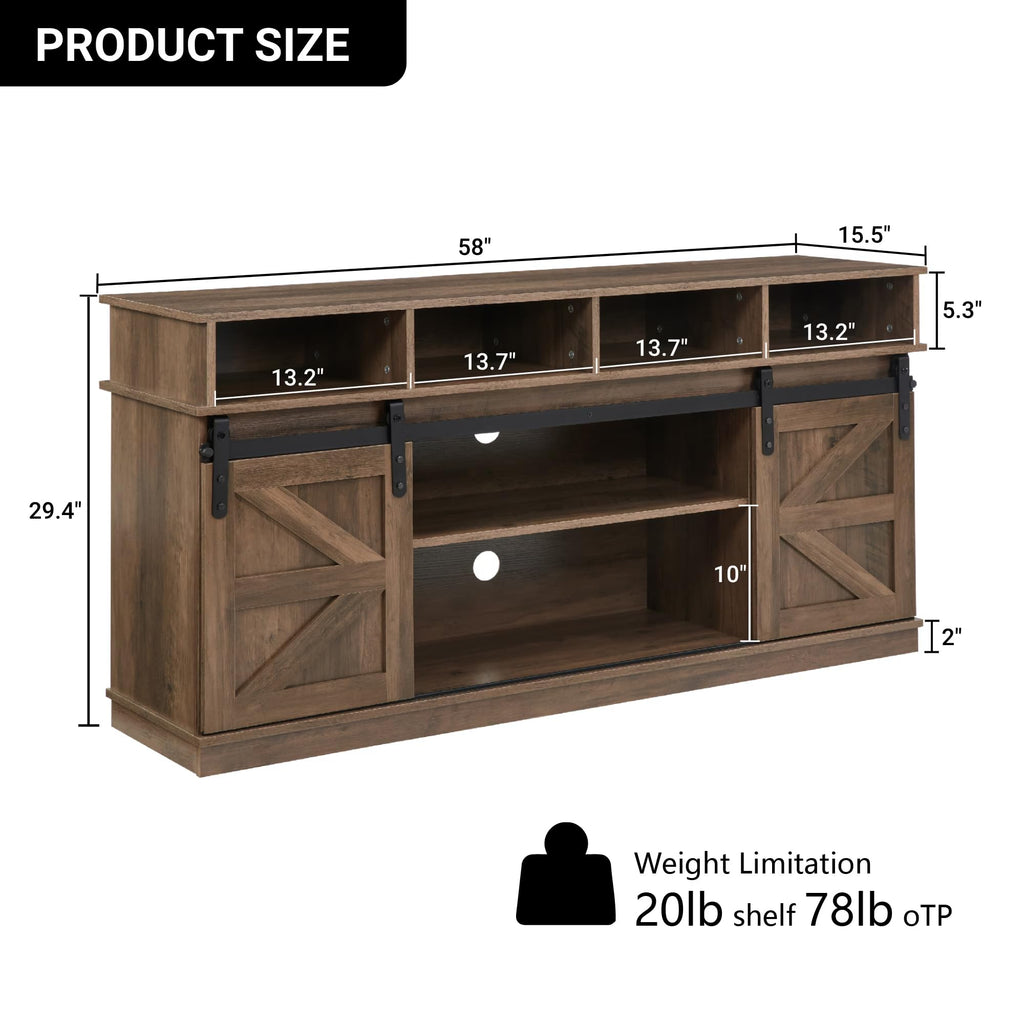 Natural Brown Wood TV Stand with Sliding Barn Door N783