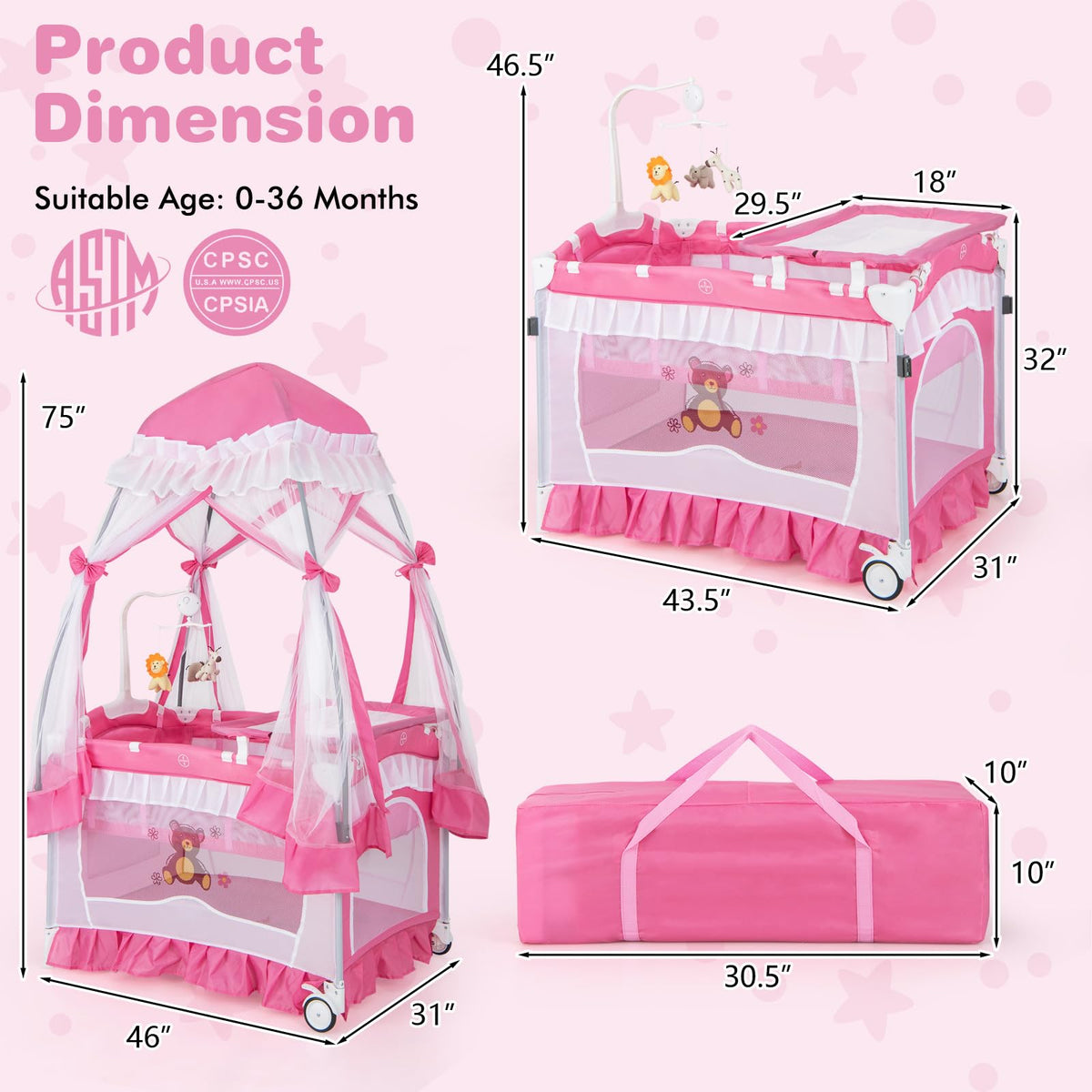 4-in-1 Baby Playard with Bassinet, Changing Table and Carry Bag Z8724