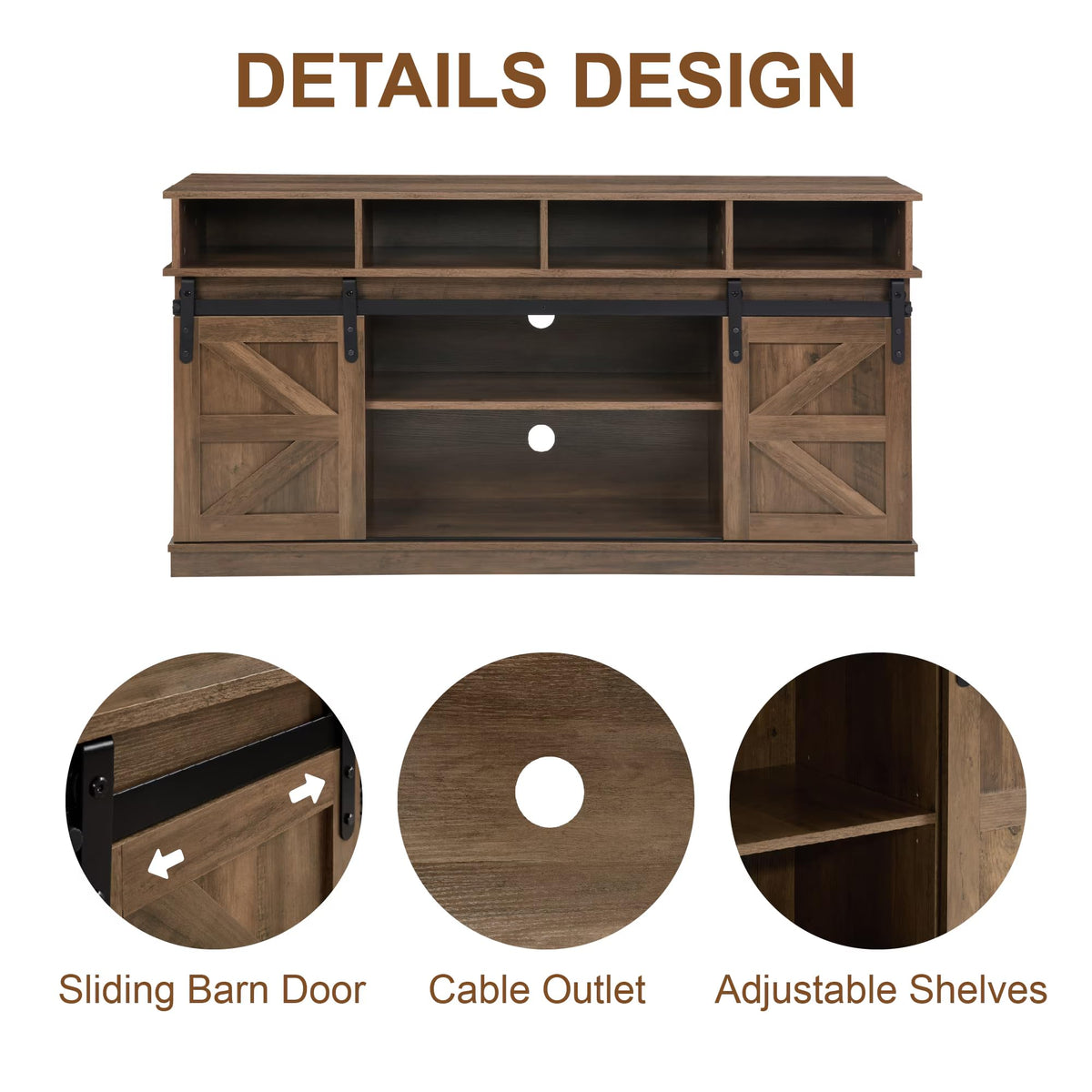 Natural Brown Wood TV Stand with Sliding Barn Door N783