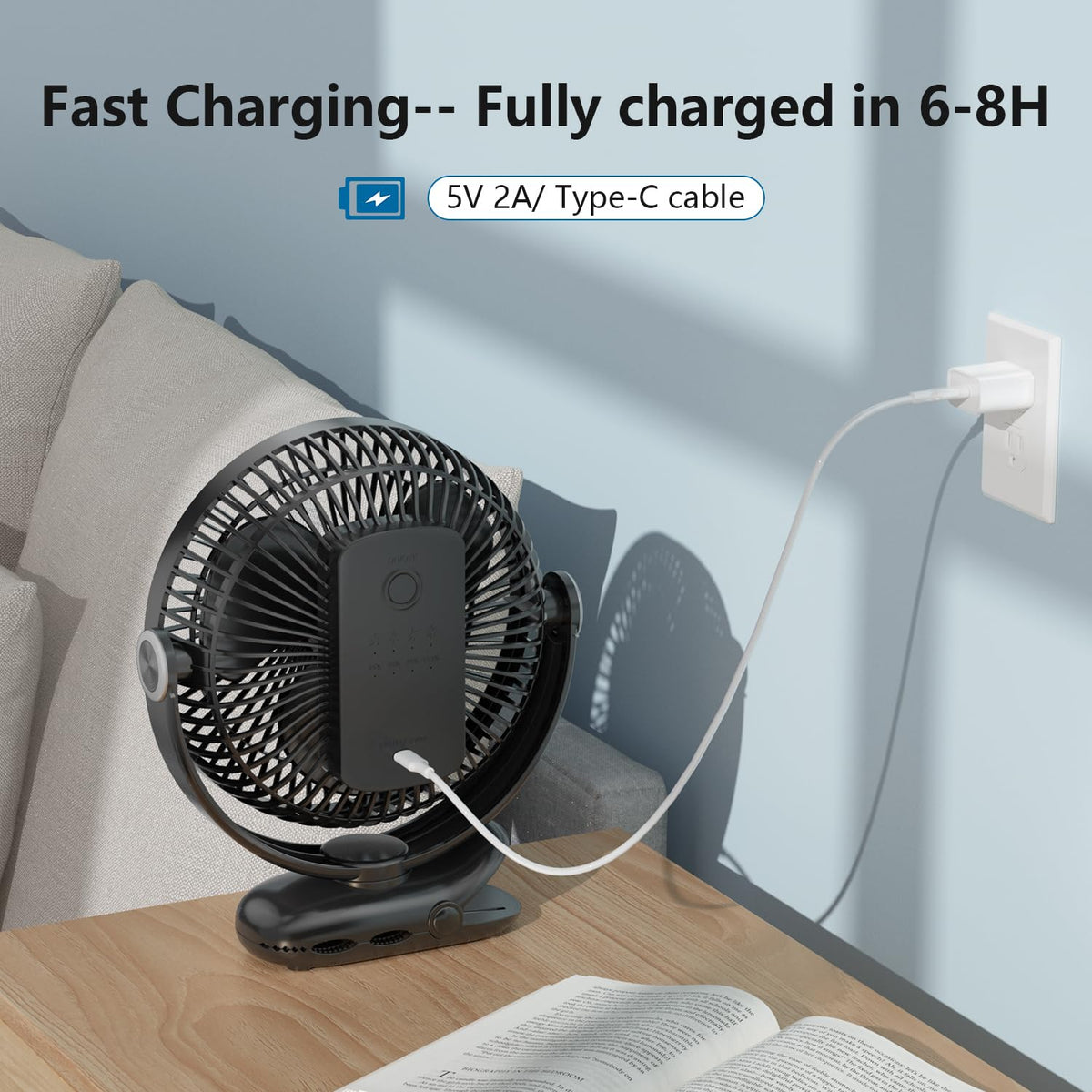 10000mAh 8-Inch Rechargeable Clip on Fan D7854