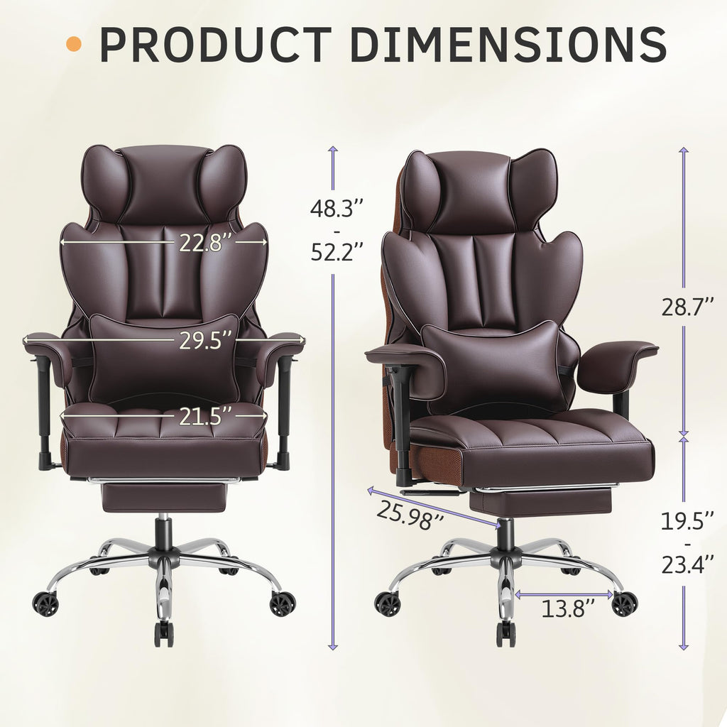 Big and Tall Brown Ergonomic Office Chair with Footrest N2486