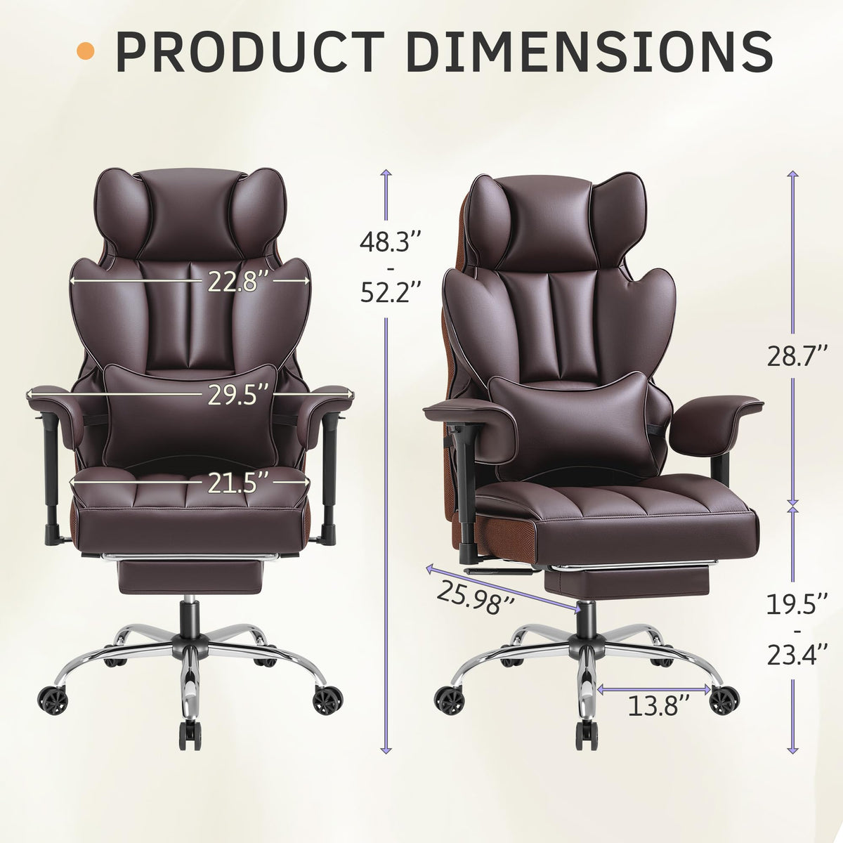 Big and Tall Brown Ergonomic Office Chair with Footrest N2486