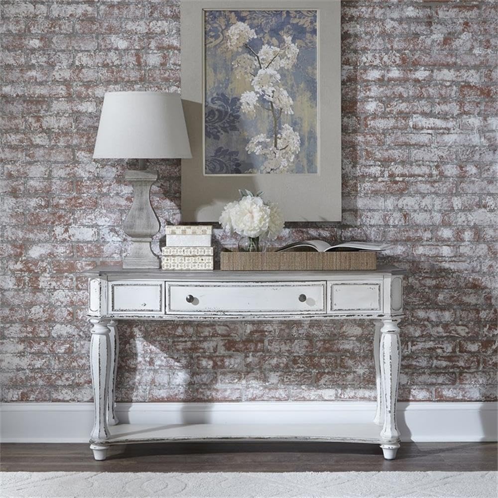 Antique White Wood Console Table with 1 Drawer & 1 Shelf Q4141