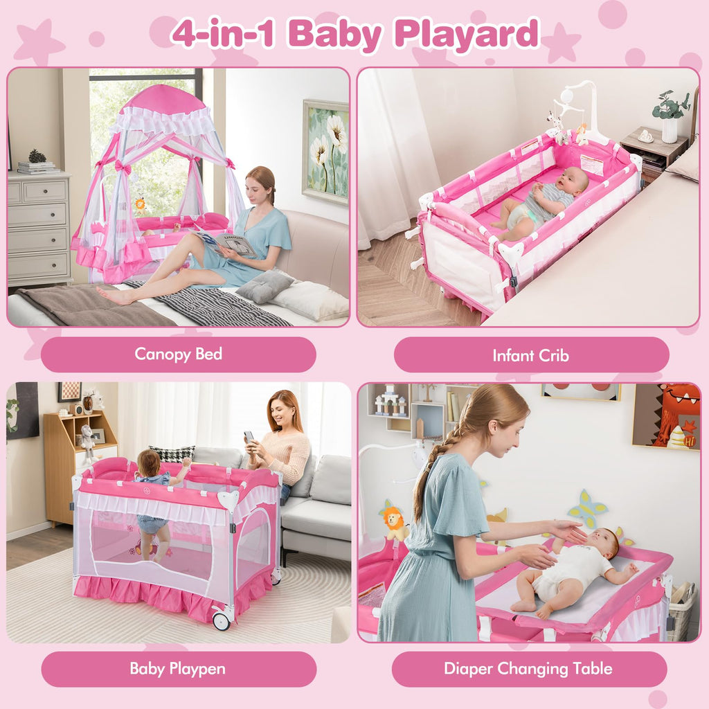 4-in-1 Baby Playard with Bassinet, Changing Table and Carry Bag Z8724