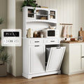 13 Gallons Double Tilt Out Trash Can Cabinet with Power Outlet, 71" Tall Kitchen Pantry Storage Cabinet, White S71058