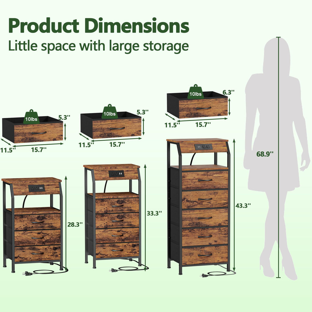 4 Drawer Night Stand with Charging Station T7392