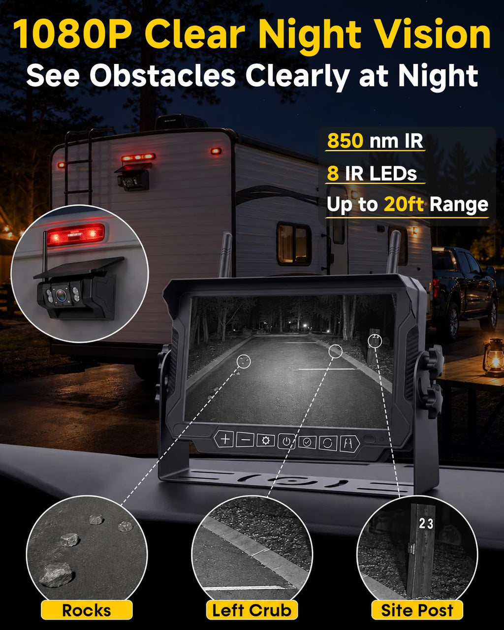 1080P Dual Magnetic Wireless Backup Camera 7" Split-Screen Z817243