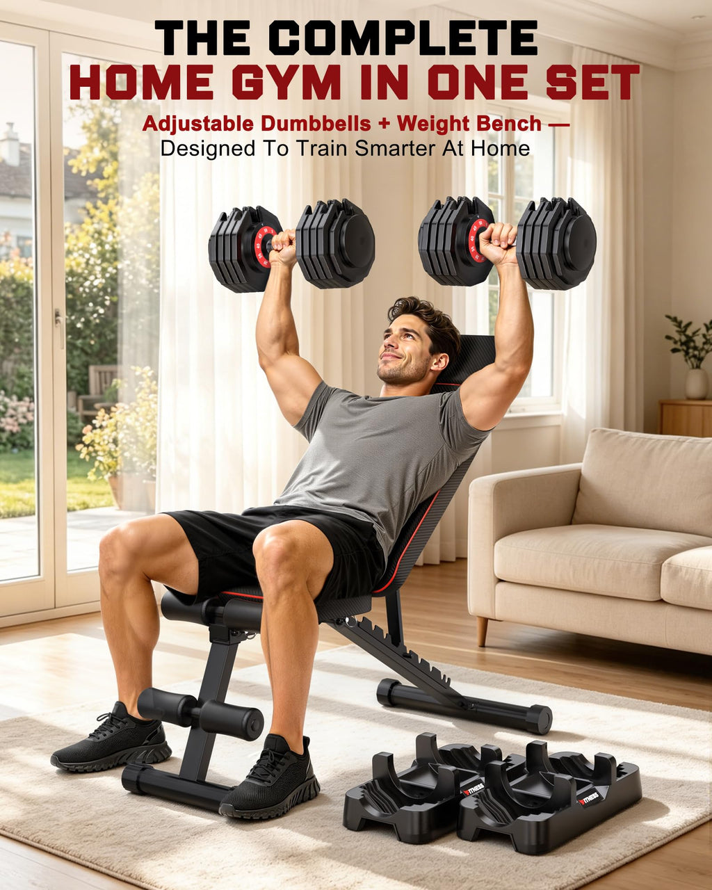 Adjustable Dumbbell Set with Workout Bench O672206