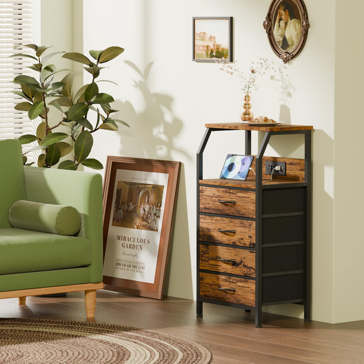 4 Drawer Night Stand with Charging Station T7392