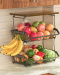3 Tier Countertop Fruit Basket Bread Bowl with 2 Banana Hangers W489353