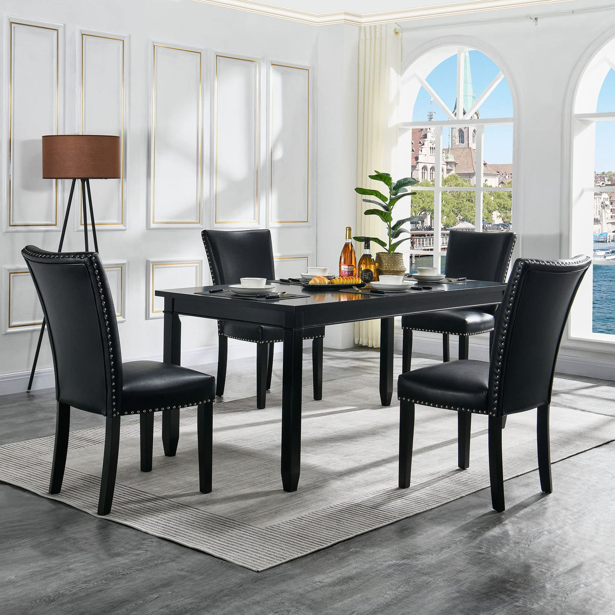 Black Leather Dining Chairs Set of 2 Q9939