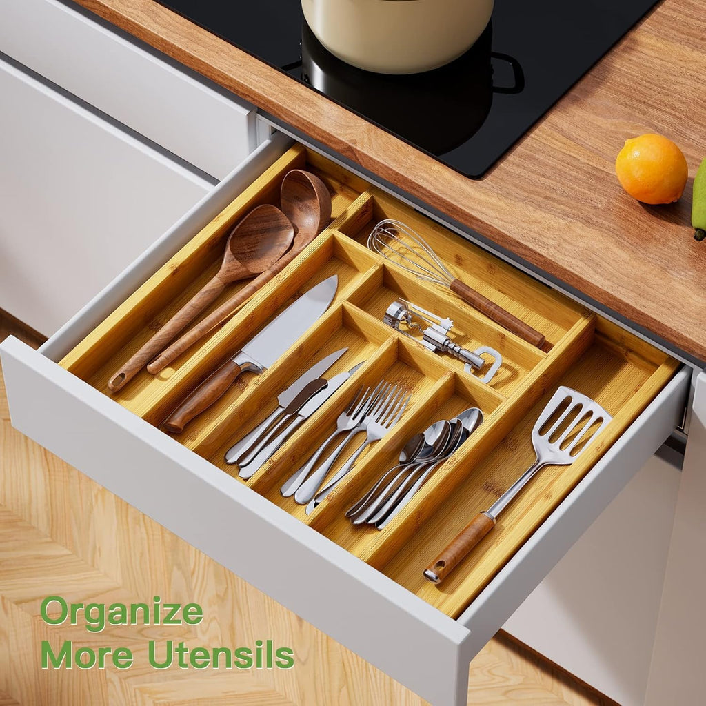 Bamboo Expandable Silverware Drawer Organizer Q1309