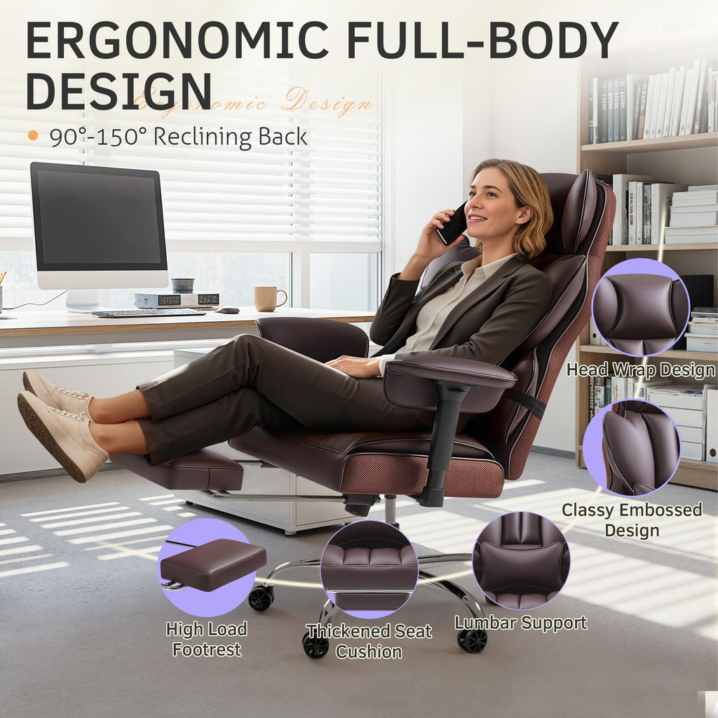 Big and Tall Brown Ergonomic Office Chair with Footrest N2486