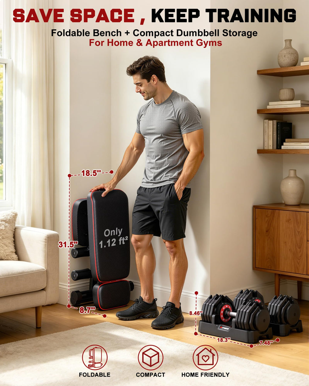 Adjustable Dumbbell Set with Workout Bench O672206