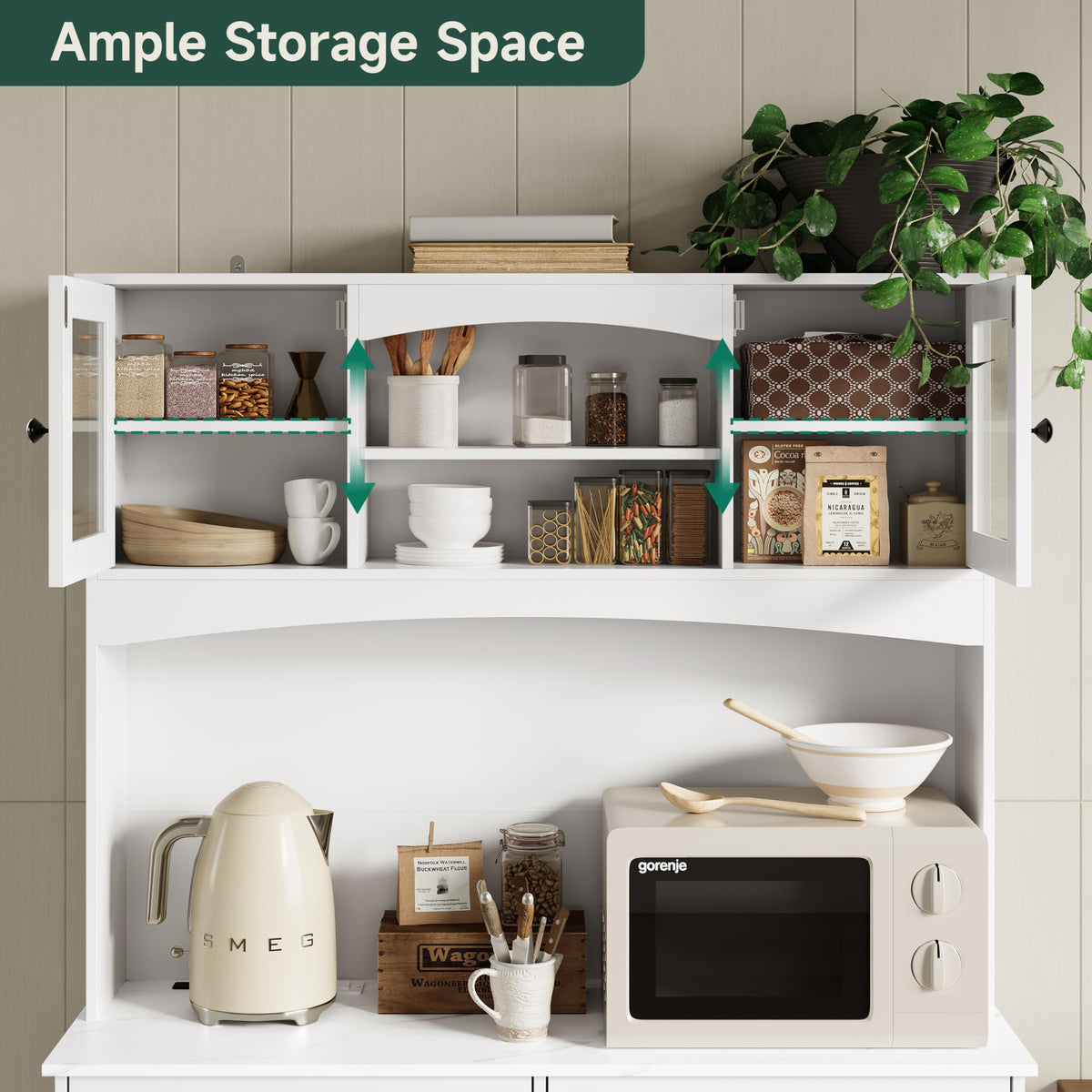 13 Gallons Double Tilt Out Trash Can Cabinet with Power Outlet, 71" Tall Kitchen Pantry Storage Cabinet, White S71058
