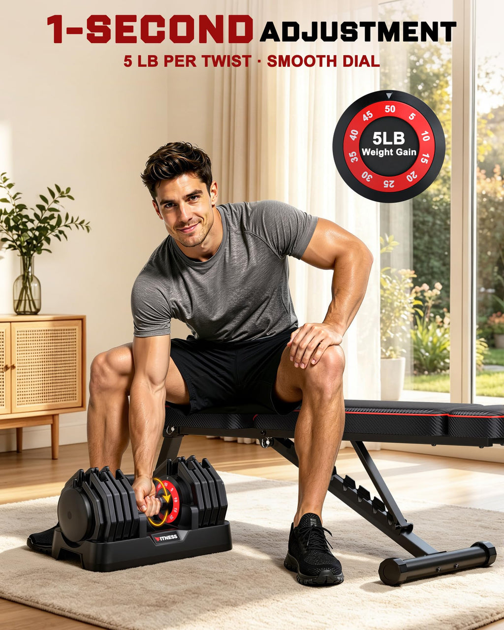 Adjustable Dumbbell Set with Workout Bench O672206