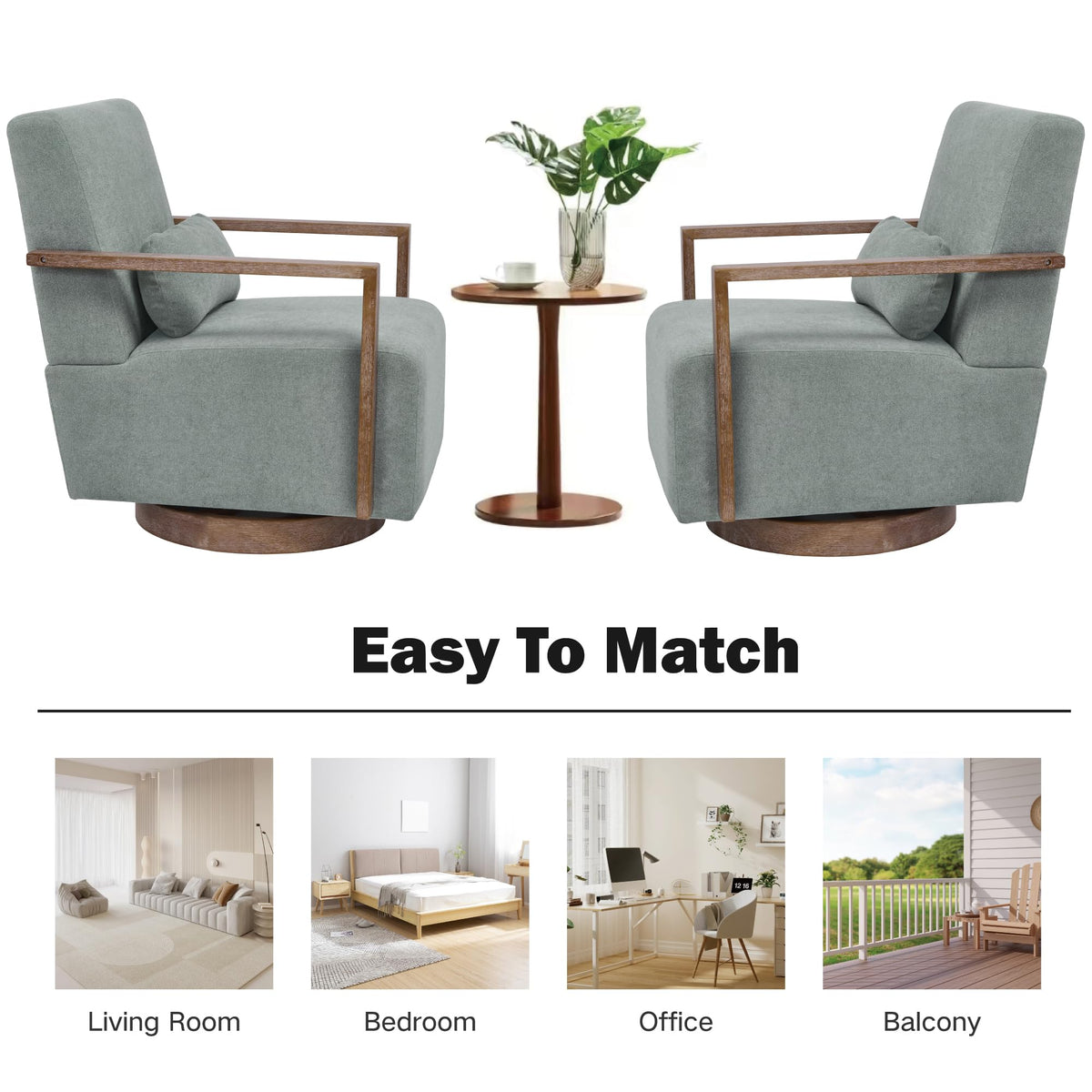 Green Swivel Accent Arm Chair Set of 2 with Solid Wood Base Y502716