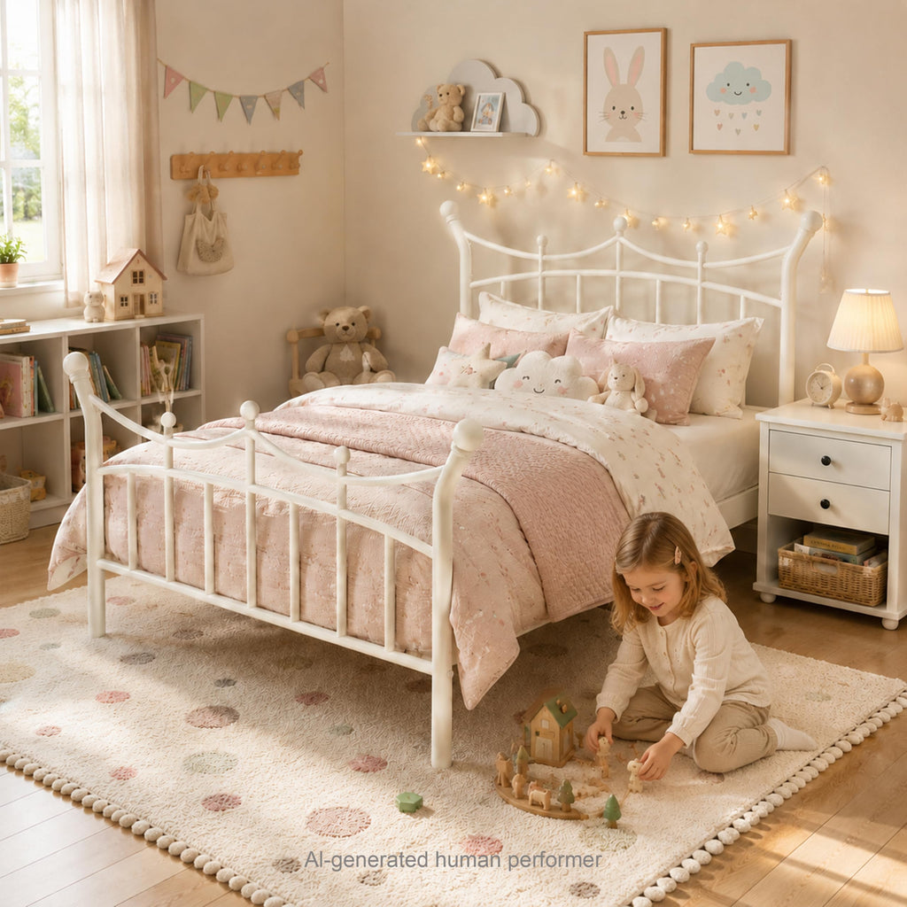 Twin Size White Metal Bed Frame F6098