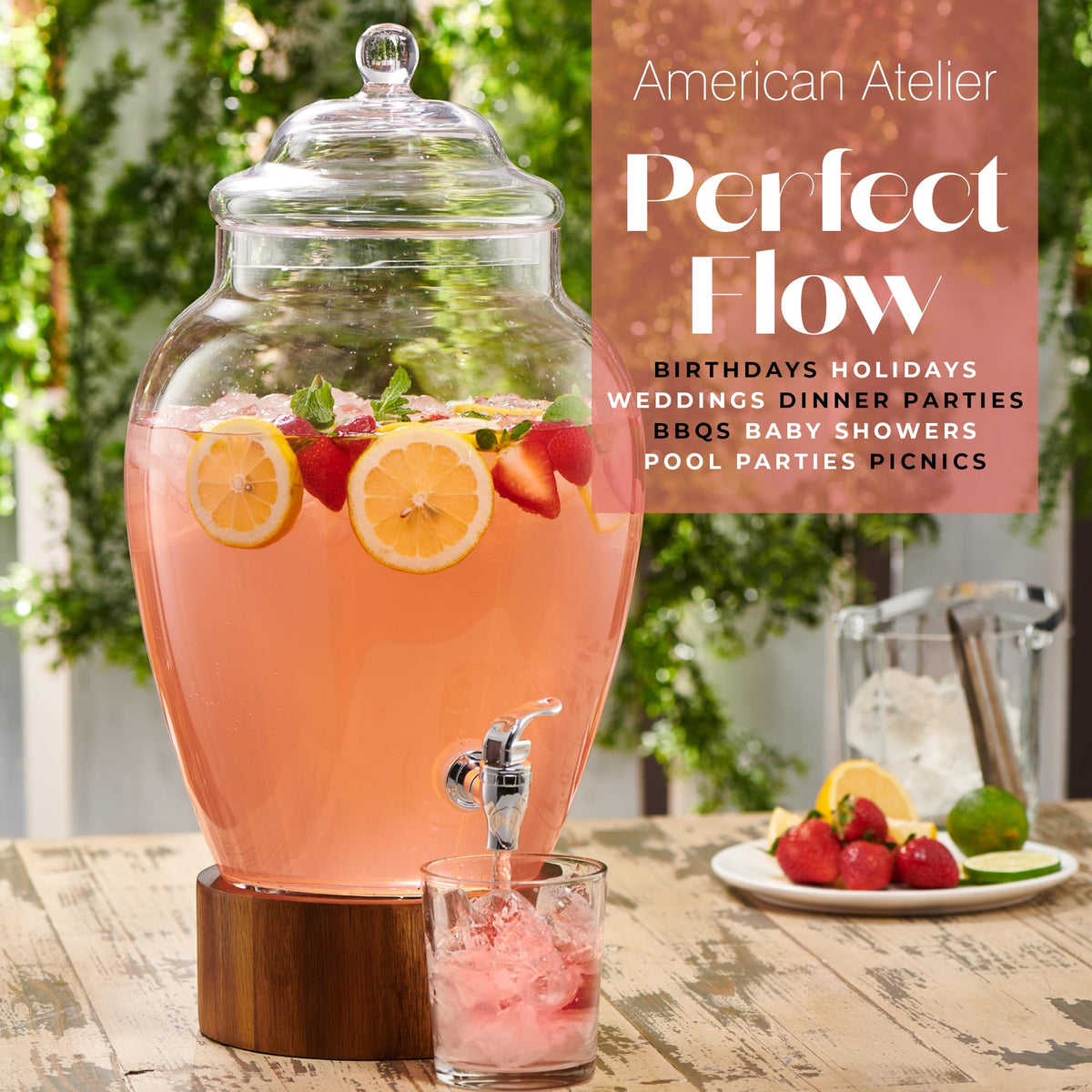 Glass Beverage Dispenser with Wood Base, 3 Gallon W99769