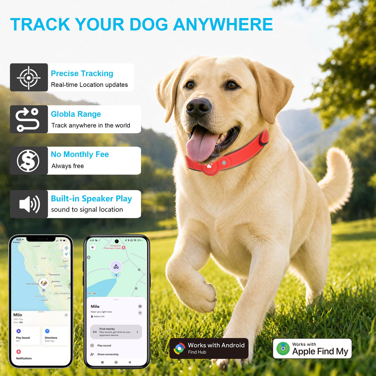 GPS Tracker for Dogs, Pet Location Tracker with Collar T269