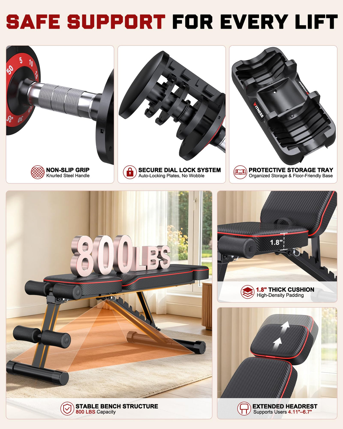 Adjustable Dumbbell Set with Workout Bench O672206