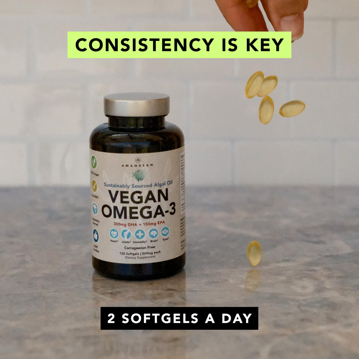 Vegan Omega-3 Algal Oil DHA EPA Softgels, 120ct I24174
