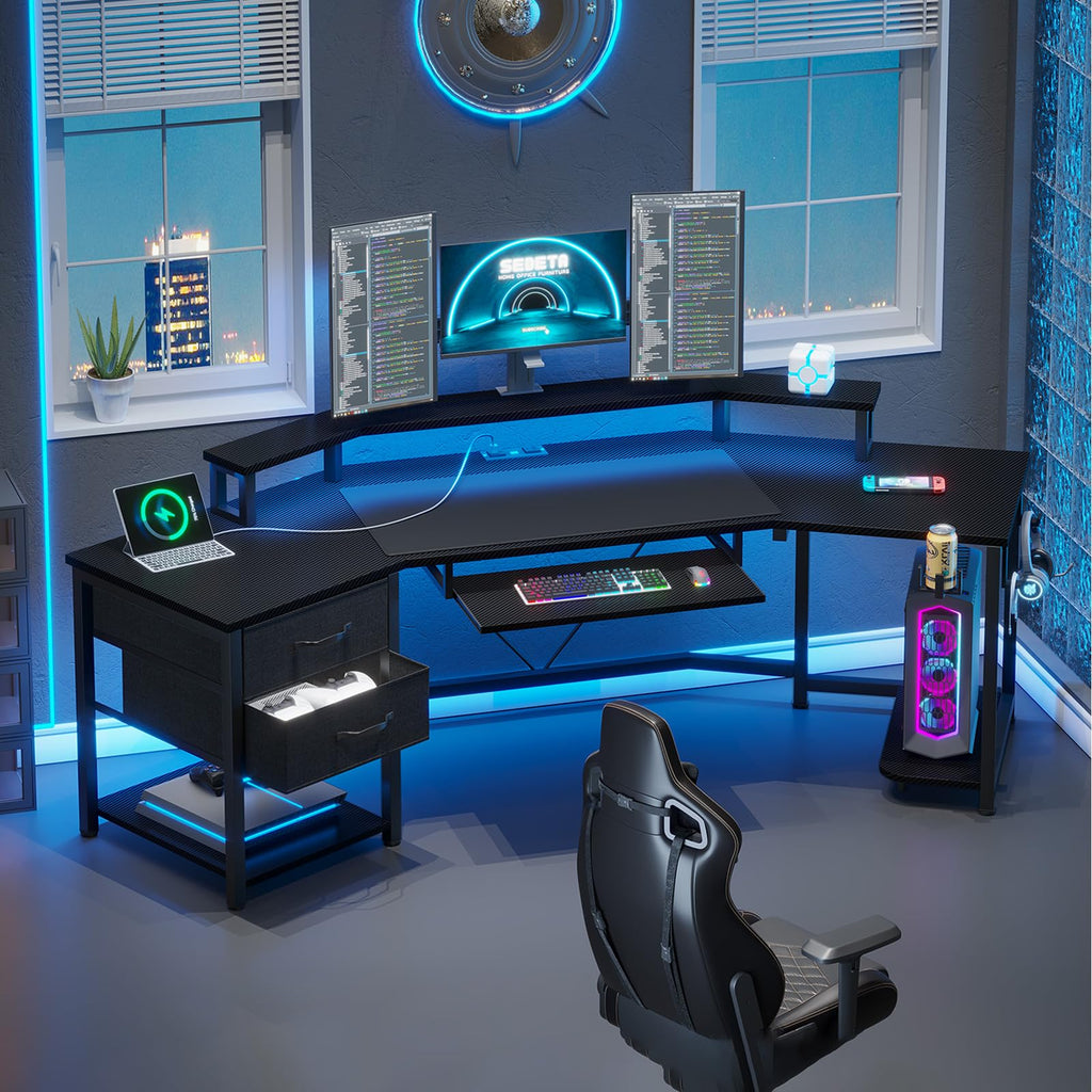 79" Gaming Desk with Fabric Drawers Storage F663