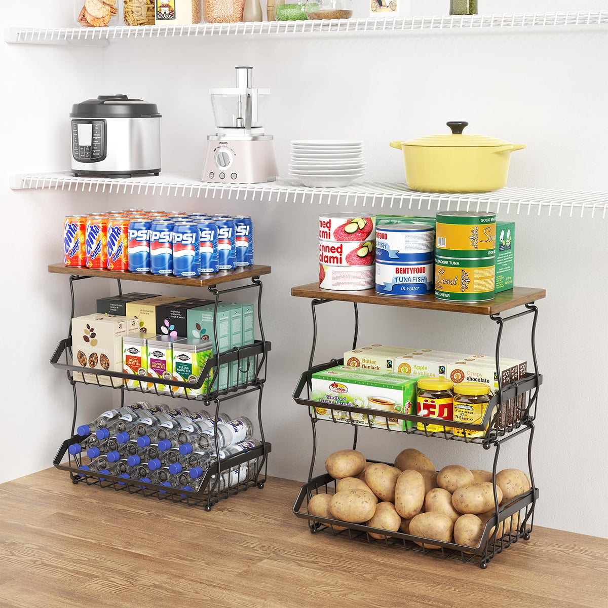 3 Tier Countertop Fruit Basket Bread Bowl with 2 Banana Hangers W489353