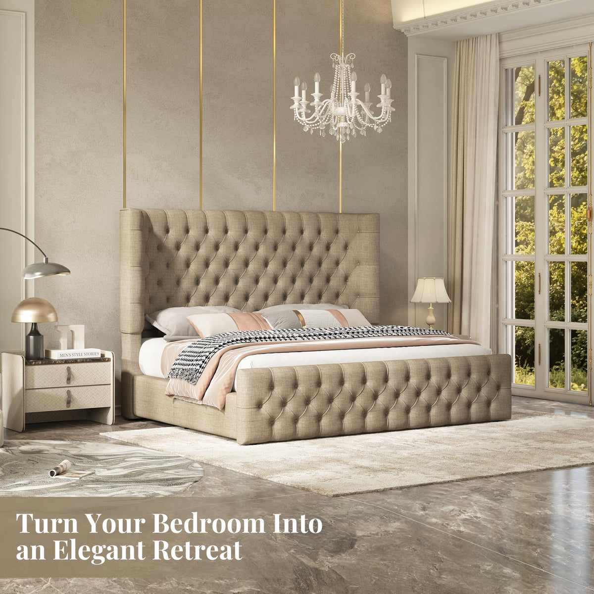 Cal King Bed Frame with Sleigh Headboard & Footboard J8158
