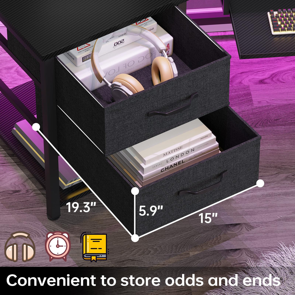 79" Gaming Desk with Fabric Drawers Storage F663